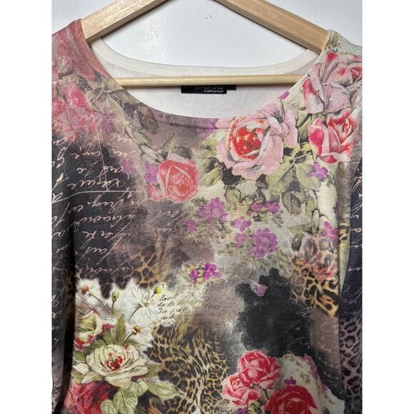 Impulse 3/4 Sleeve Floral Graphic Print Y2K 90s Colorful Cheetah Shirt Top Sz M - Picture 2 of 12